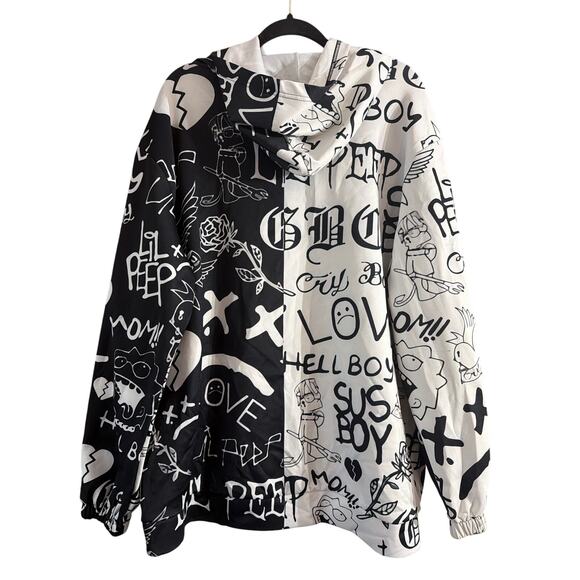 Lil Peep Logo Bomb Black & White Split Pullover Hoodie Size 3XL - Picture 2 of 3